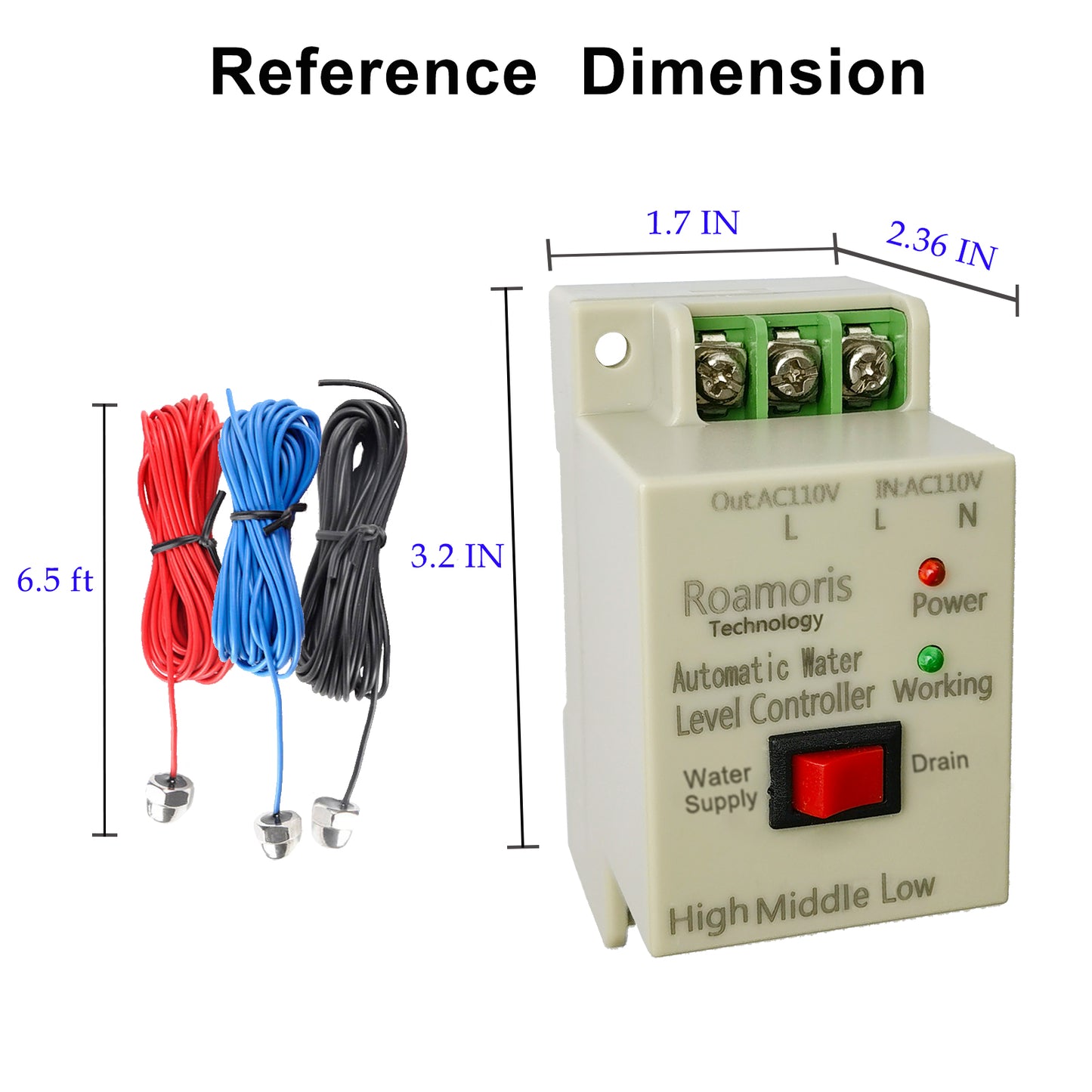 Roamoris AC 110V~120V Sump Pump Switch Control Automatic Water Level Controller Spply and Drain Mode with 6.5ft Detector Sensor, Liquid Level Switch Relay ,Electric Solenoid Valve,Ball Valve,Pump WC01