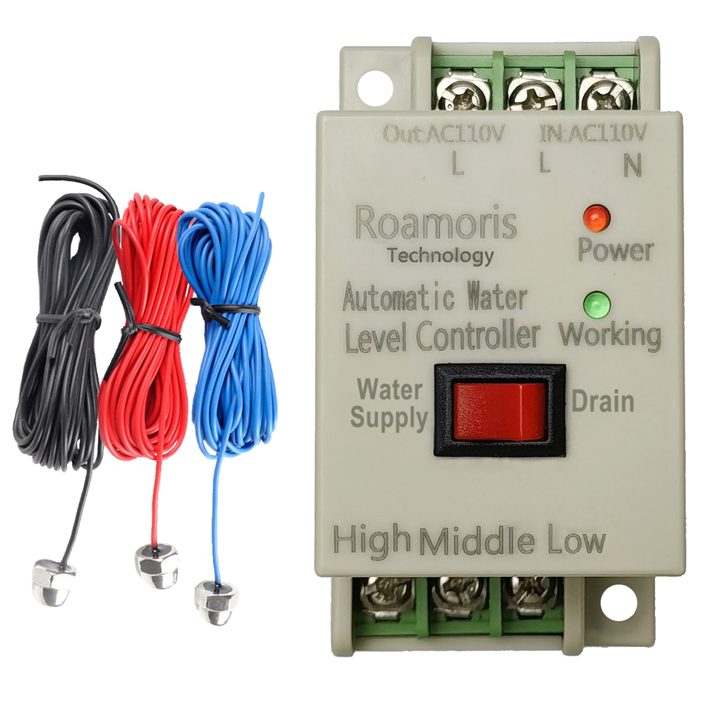 Roamoris AC 110V~120V Sump Pump Switch Control Automatic Water Level Controller Spply and Drain Mode with 6.5ft Detector Sensor, Liquid Level Switch Relay ,Electric Solenoid Valve,Ball Valve,Pump WC01