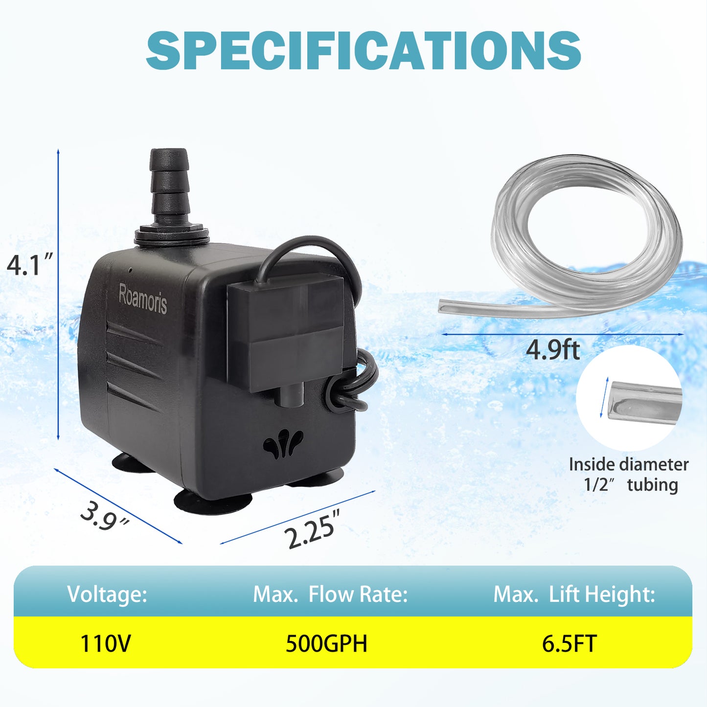 Roamoris Automatic Fountain Pump With Level Sensor,110V  Small Submersible Water Pump For Pond,Aquariums,Fish Tank, Hydroponics,PM06