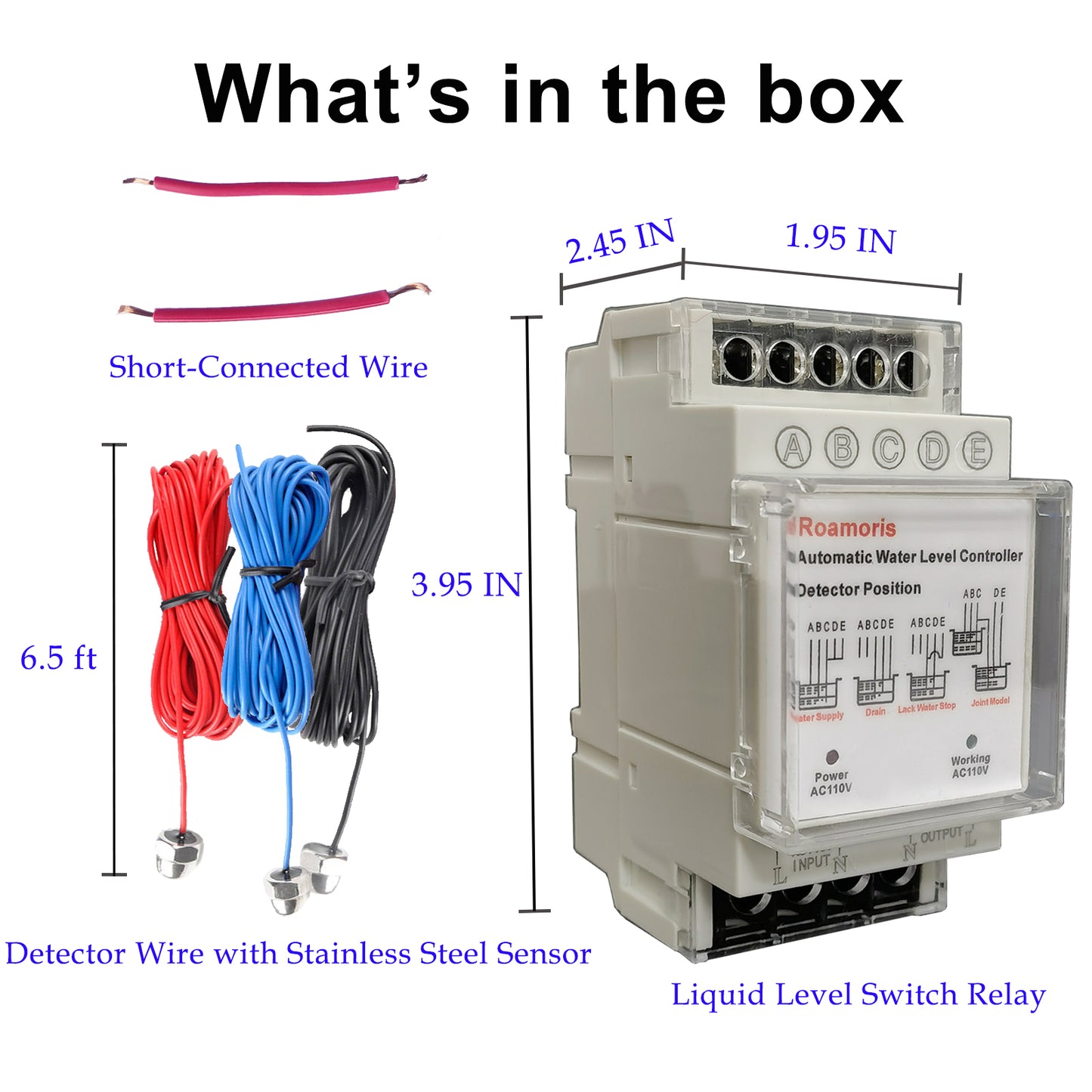 Roamoris Automatic Water Level Controller,Liquid Level Sensor ,Auto 110V Pump Float Switch Relay ,Pump Control with 6.5ft Detector,4 Modes NC01