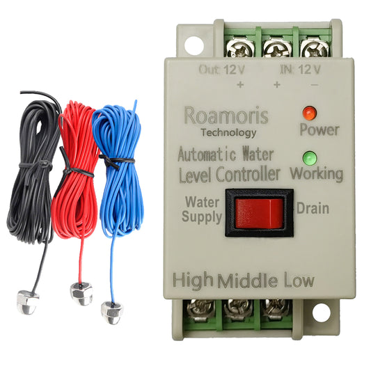 Roamoris DC12V Pump Switch Control Automatic Water Level Controller with 6.5ft Detector Sensor, Float Switch Replacement Liquid Level Switch Relay for Electric Solenoid Valve,Ball Valve,Pump,WC02