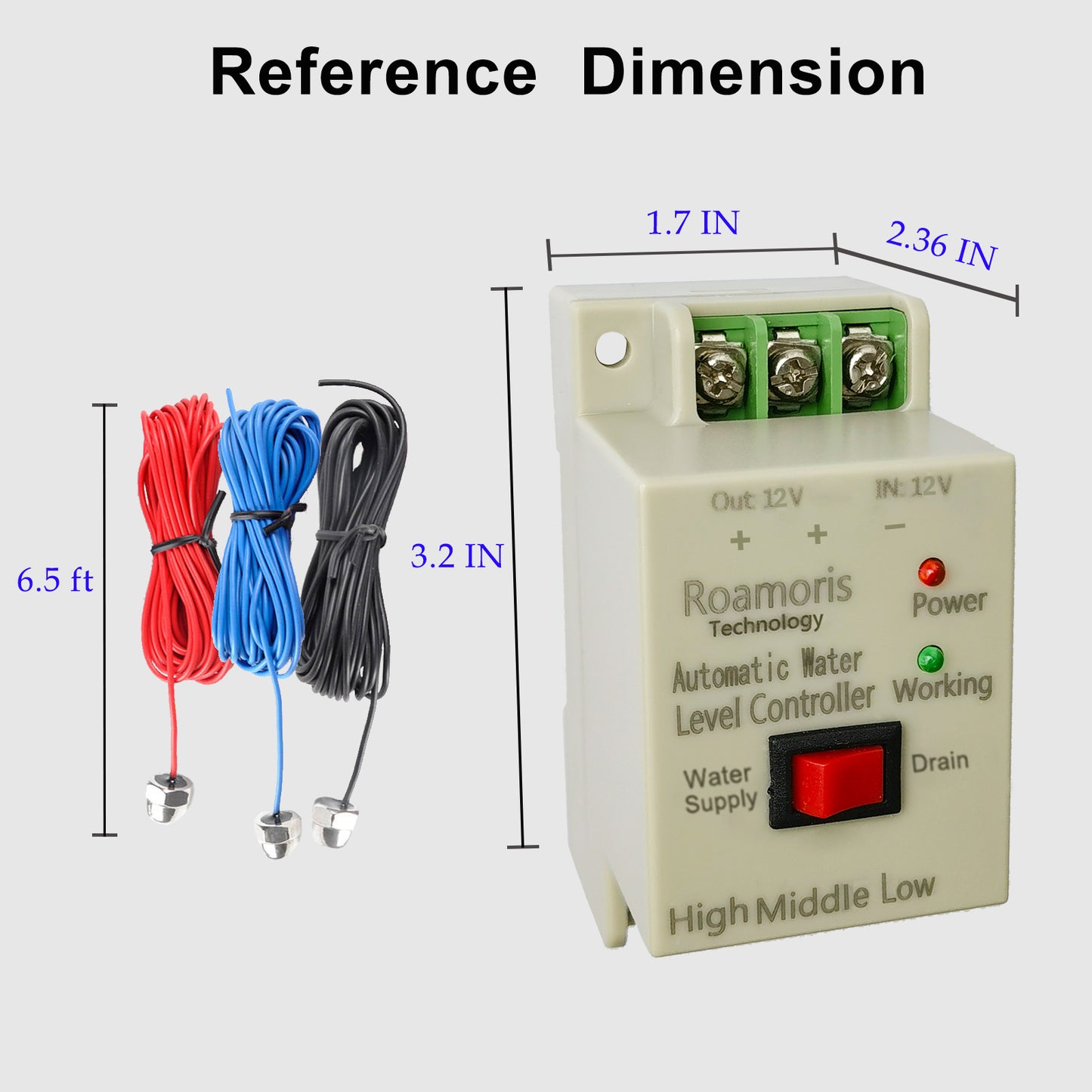 Roamoris DC12V Pump Switch Control Automatic Water Level Controller with 6.5ft Detector Sensor, Float Switch Replacement Liquid Level Switch Relay for Electric Solenoid Valve,Ball Valve,Pump,WC02