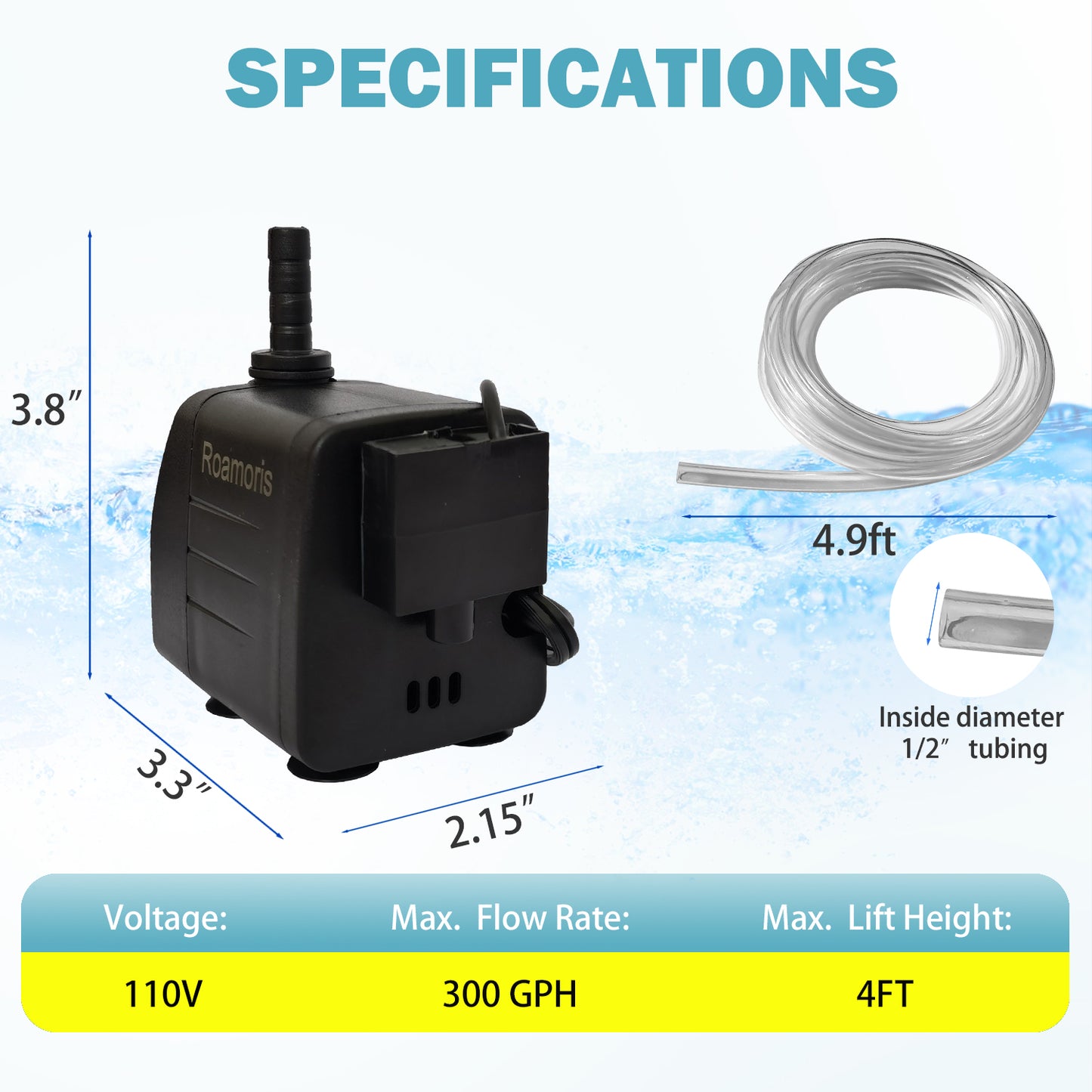 Roamoris Automatic Submersible Pump With Level Sensor,110V Fountain Water Pump For Pond , Aquariums,Fish Tank, Hydroponics,PM05